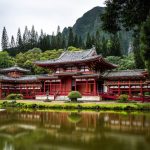 Asia Temples - Japanese style temple near calm water behind mountain at daytime