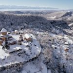 Georgia Monastery - an aerial view of a snow covered village