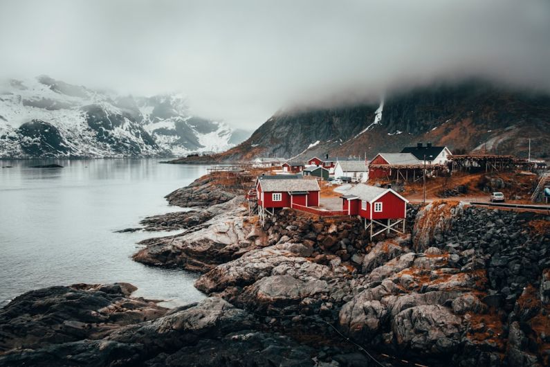 Fjords Scandinavia - red and grey houses near river during daytime